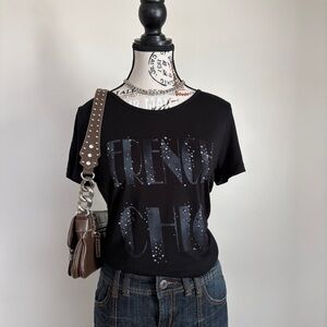black esprit y2k french chic rhinestone t-shirt